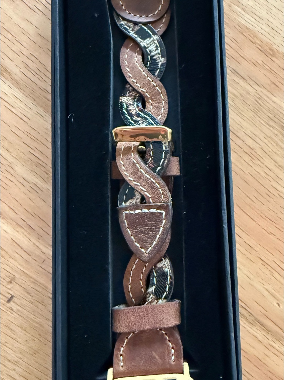 Braided Leather Apple Watch band with Gold Buckle